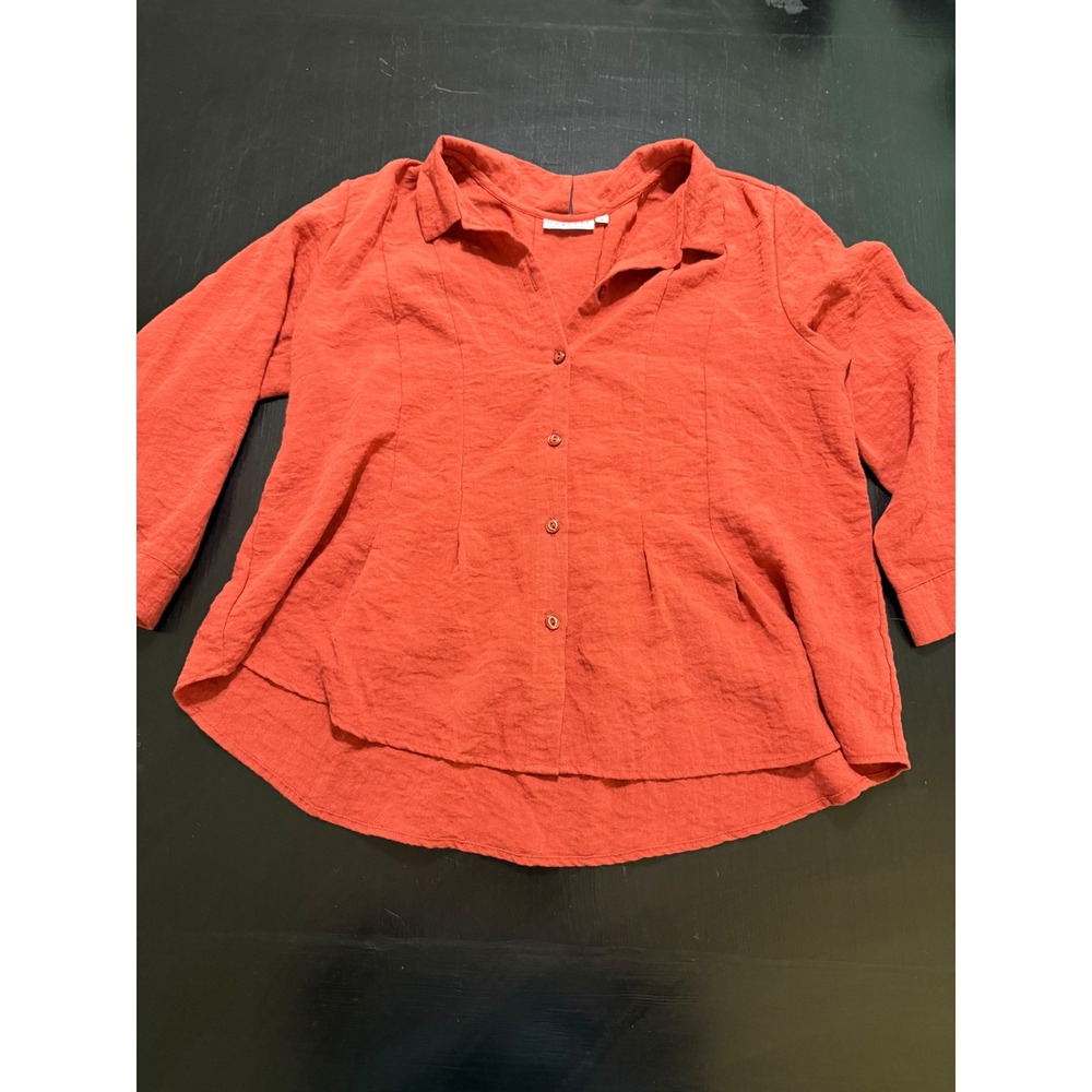 Habitat Clothes To Live In Burnt Orange Textured Button Front Blouse Size M